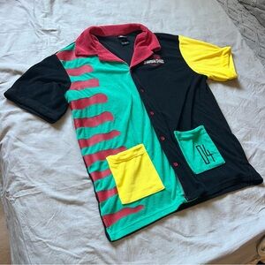 Jurassic Park Color Block Terry Cloth Button Up Shirt Medium Universal Studios